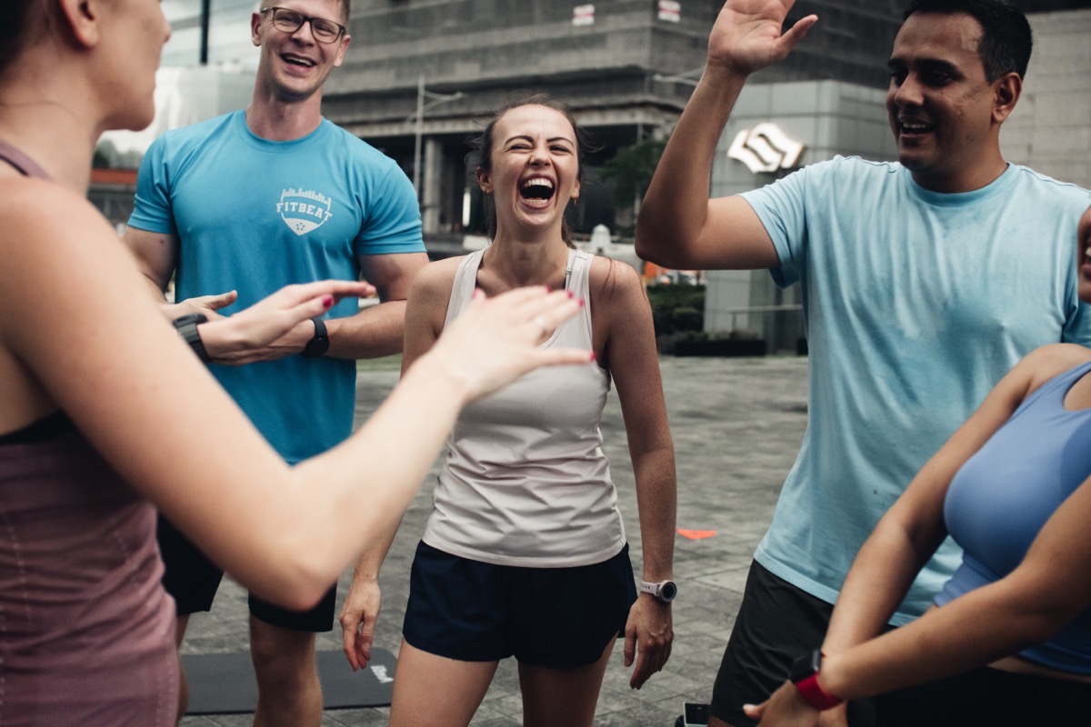 An outdoor FitBeat bootcamp group mid-session